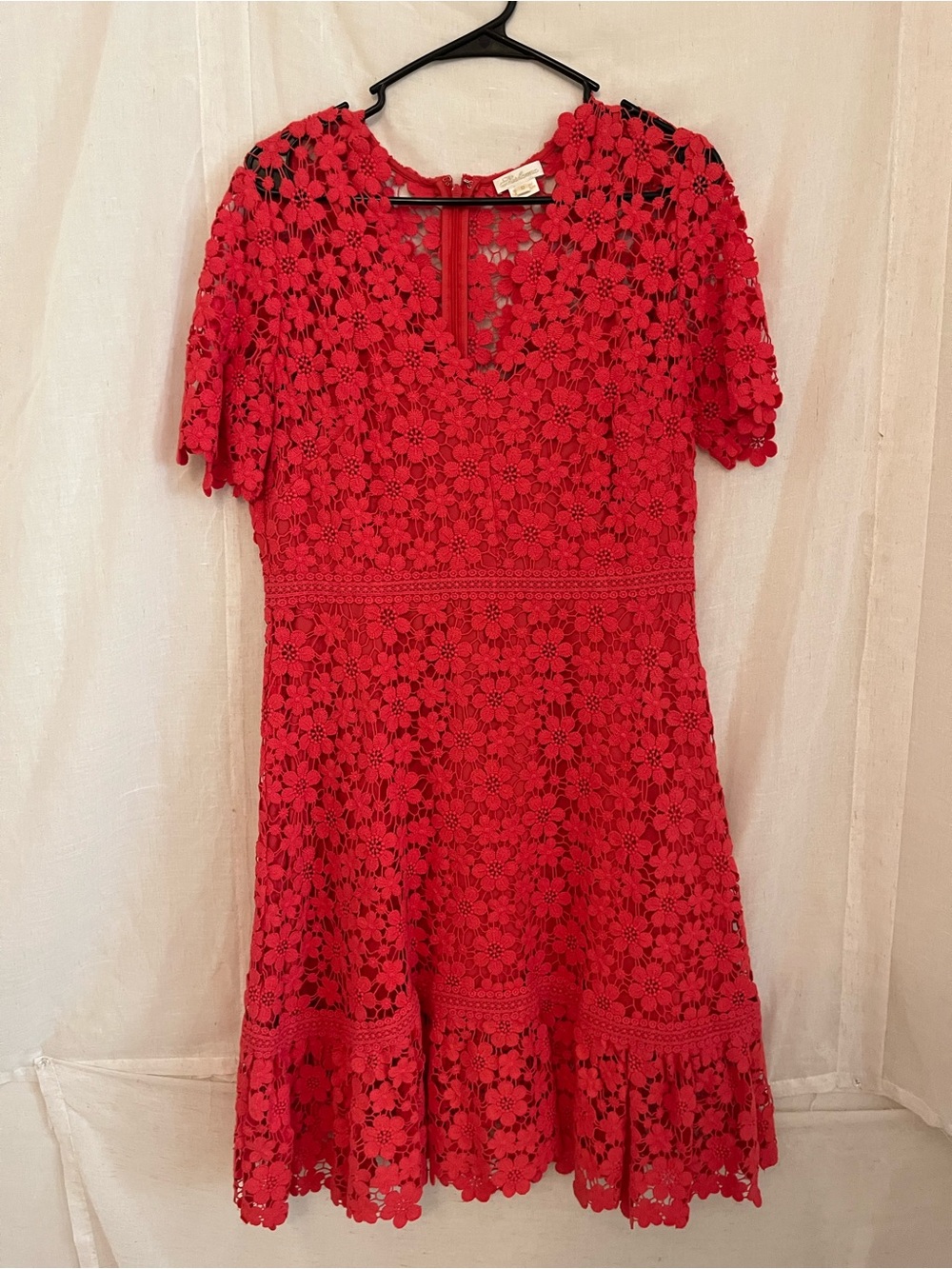 Red Lace Floral Fit & Flare Dress